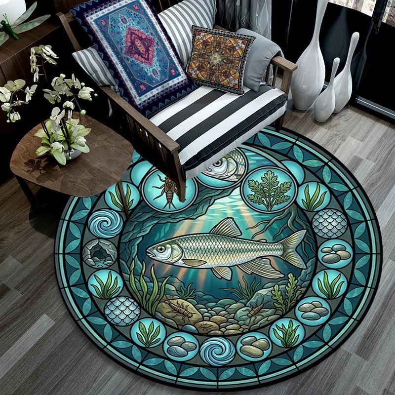 Aquatic Life Glass Round Area Rug Under Office Chairs Bedroom Living Room Home Decor