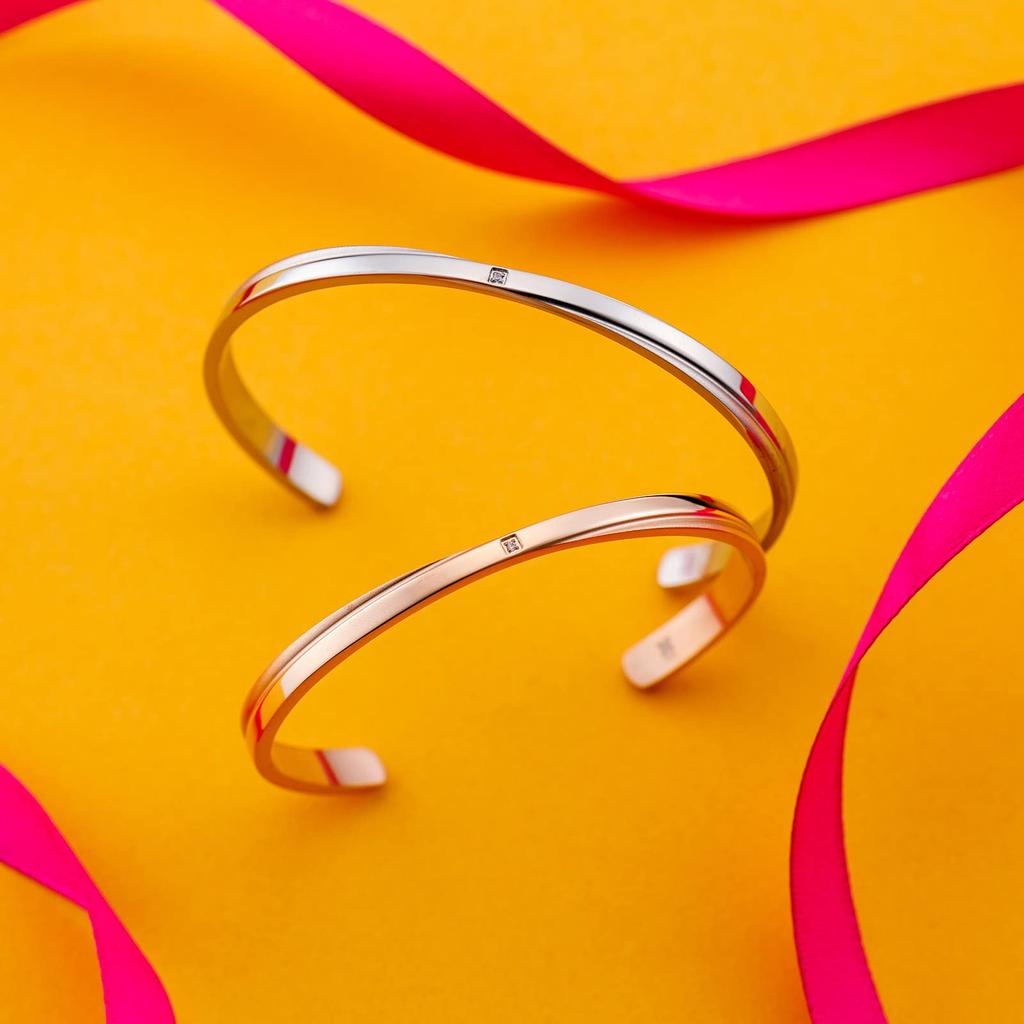 Pair of Surgical Stainless Pink 4SBG023MG 4SBG023MSV [White Clover] Bangles, Steel, Diamond, Cross, Matte, & Silver, &