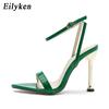 Fashion Eilyken Narrow Band Ankle Buckle Strap Green High Heels Sandals Women's Pointed Toe Party Female Shoes Sandalias Mujer