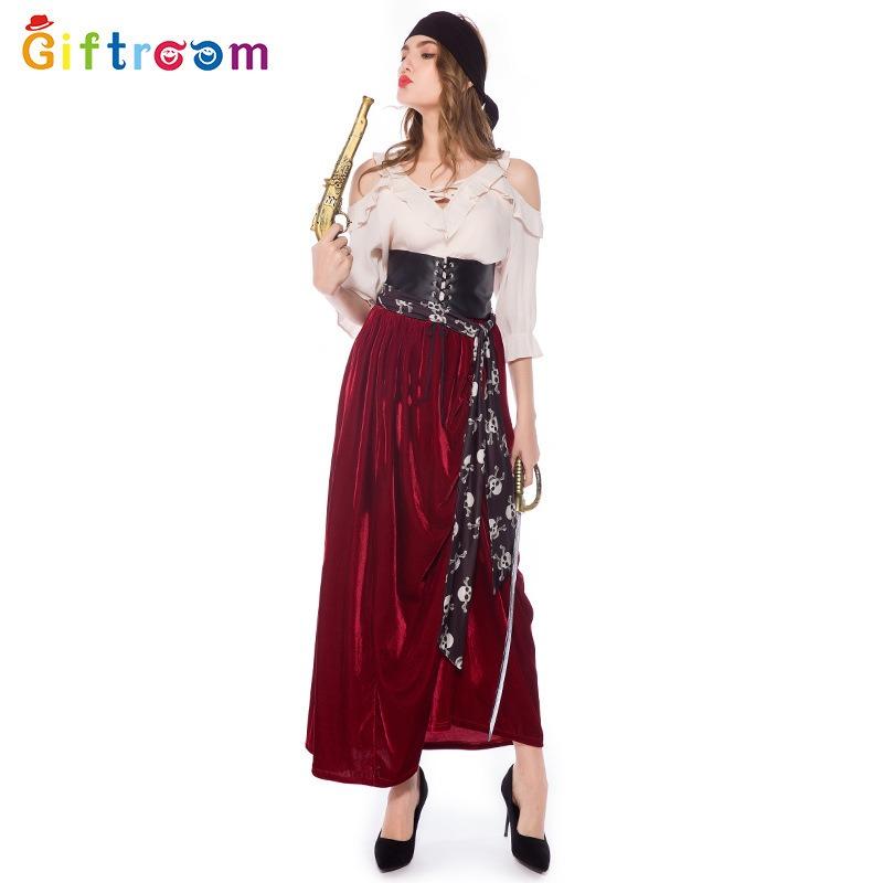Halloween Plus Size Costume Orgy Party Adult Female Pirates of the Caribbean Long Dress Performance Costume