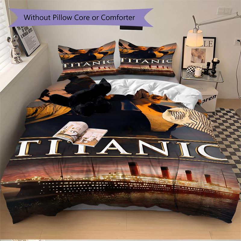 3pcs Titanic poster Duvet Cover Set, 1 Duvet Cover + 2 Pillowcases (No Insert), High-Definition Print, Home & Dorm Set yy251208039