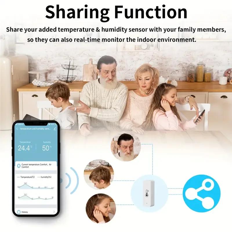 1 Smart Temperature Sensor Humidity Sensor, Remote Monitoring, Sharing Function, Low and High Temperature Reminder,