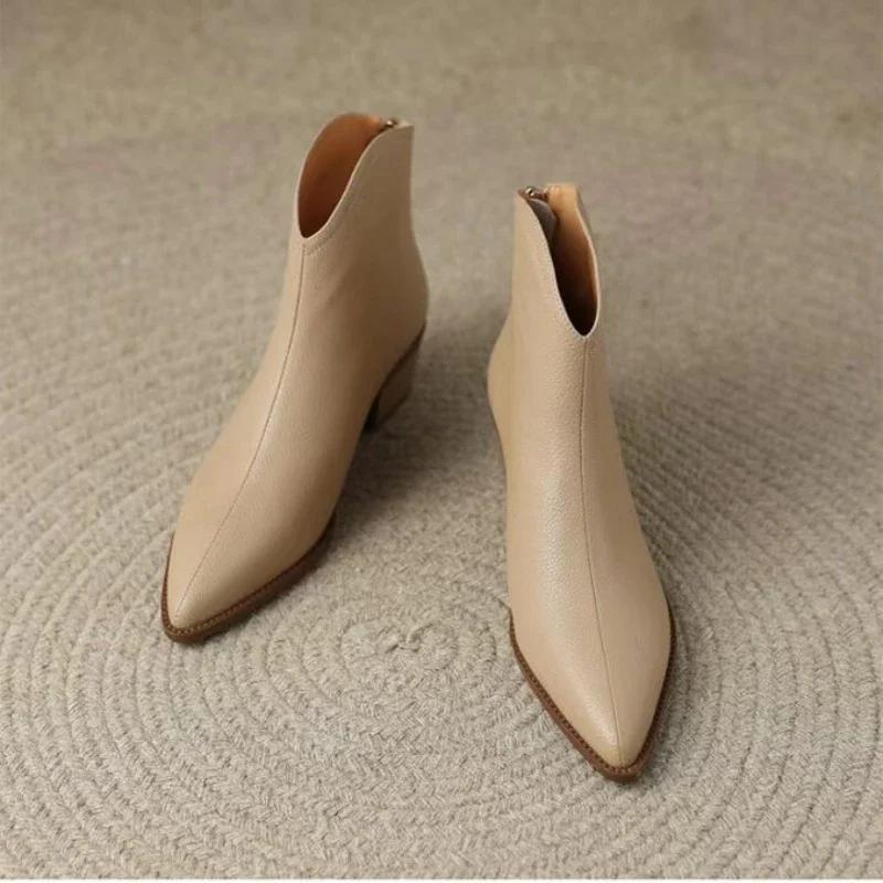 Женские ботильоны весна-осень современные ботинки повседневная женская обувь из искусственной кожи короткие ботильоны на молнии сексуальные заостренные женские ботинки на толстом каблуке