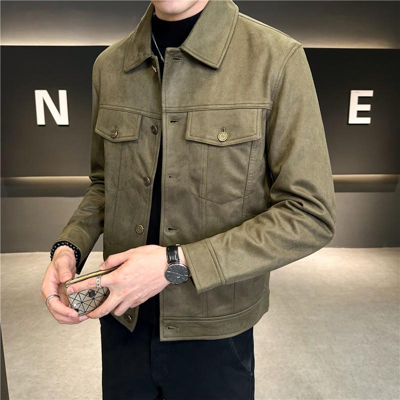 Autumn and Winter High-Grade Deerskin Velvet Padded Jacket, Men's Lapel Short Solid Color Coat Brown