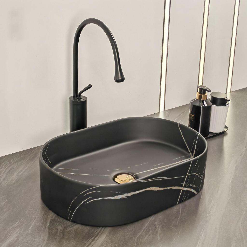 Bathroom Counter Top Ceramic Sink Rectangular Lavatory Porcelain Oval Wahsbasin