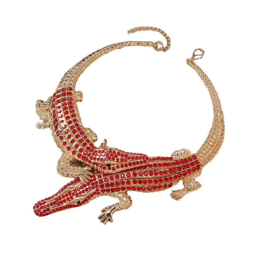 Creative Decoration Rhinestone Crocodile Design Women Necklace And Earring Set
