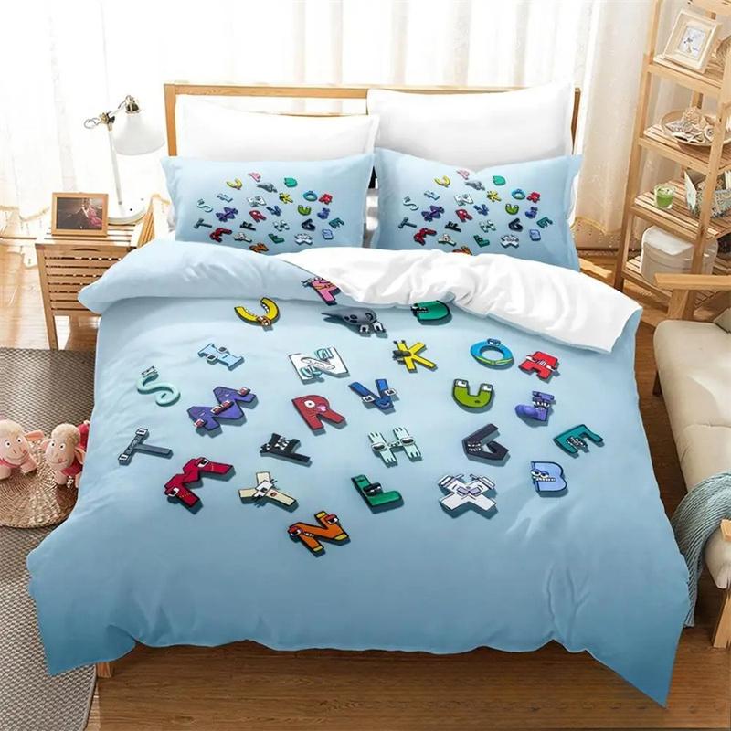 3D-принт с мультяшным алфавитом Lore AZ Комплект постельного белья для мальчиков и девочек, двуспальный размер, пододеяльник, наволочка, кровать для детей и взрослых 2/3 шт.