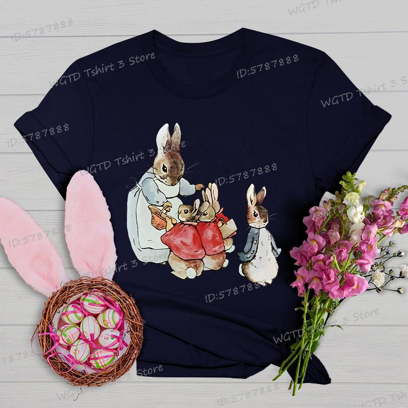 Retro Easter Bunny Tshirts Women Easter Bunny Shirt Gift for Women Vintage Easter Rabbit Tees Crew Neck Short Sleeve Tshirt
