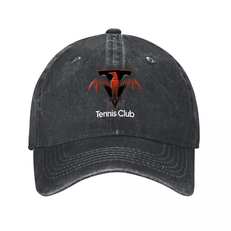 Tennis Club Logo Washed Canvas Baseball Cap Dark Gray Adjustable Fit Sporty Design Classic Style Outdoor Wear Fashion Accessory