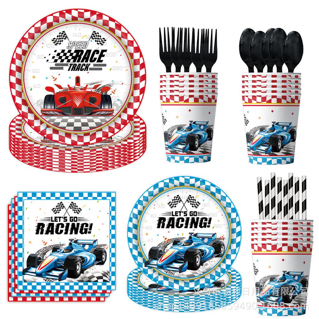 Принадлежности для вечеринки в гоночной тематике, украшение для гоночной вечеринки, одноразовая посуда, бумажные салфетки, стаканчики, скатерть