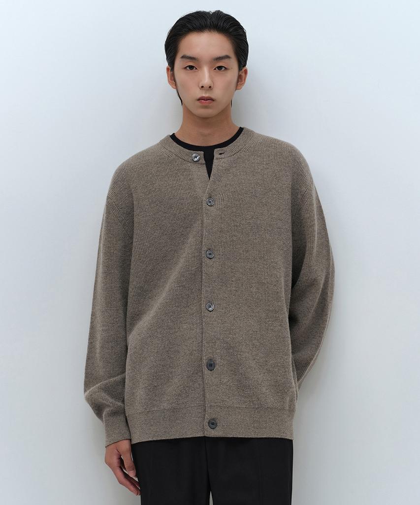 Musinsa Standard [Victoria Wool] Минималистичный кардиган с круглым вырезом в рубчик [Тауп]