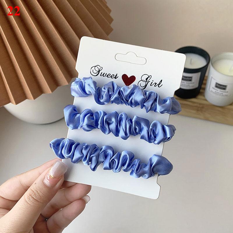 3Pcs/Set Silk Satin Solid Color Hair Ties Silky Scrunchies Set Women Simple Style Rubber Band Ponytail Holder Hair Accessories