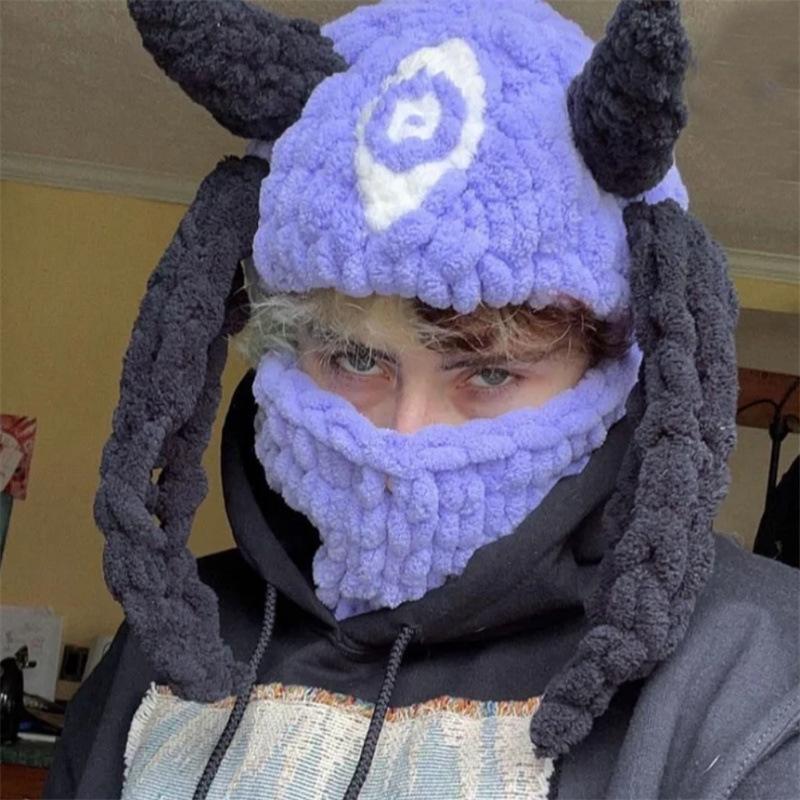 New Handmade Crocheted Ice Striped Cat Ear Hat, Fashionable and Versatile Autumn and Winter Adult Pullover Hat