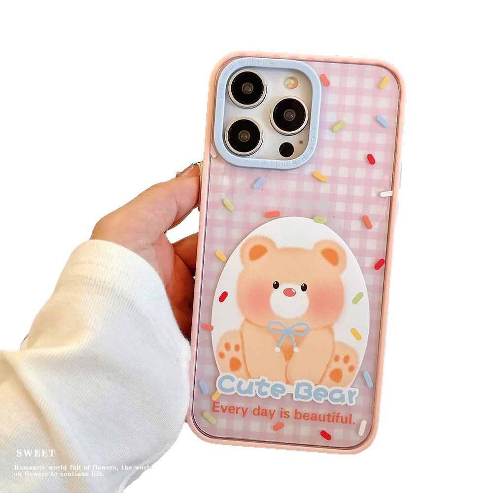 Клетчатый контрастный акриловый чехол для телефона Daidai Bear, подходит для Apple 16promax, розовый защитный чехол для Apple 15, 14