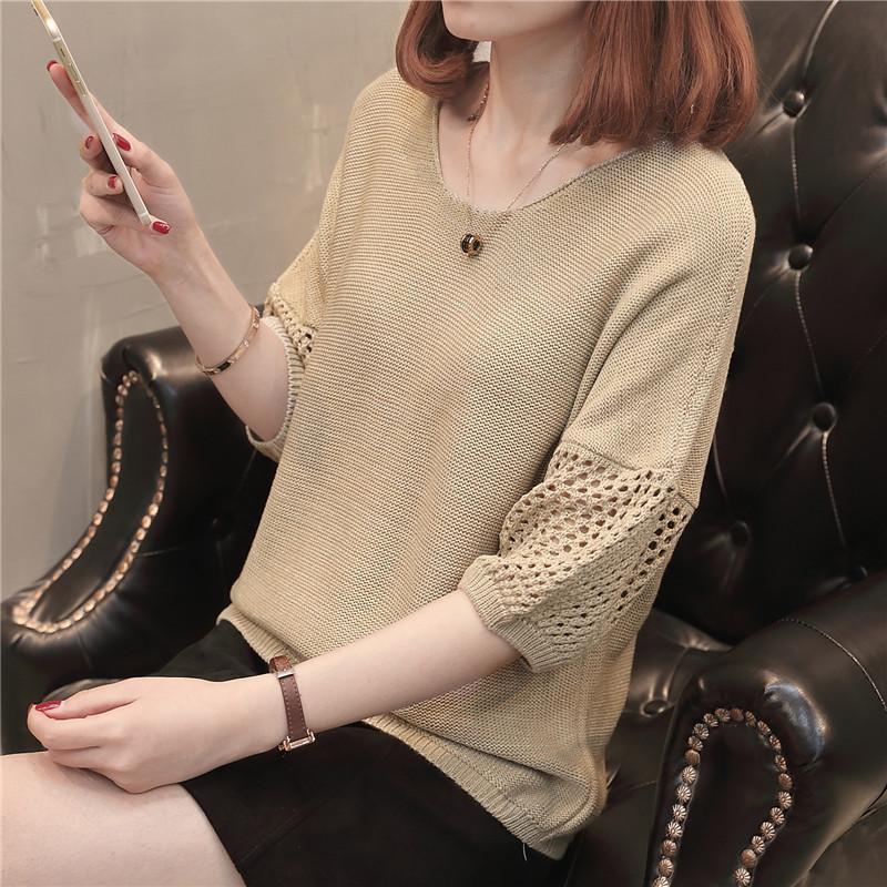 Casual Solid Knit Sweater Ladies V Neck Crew Neck Warm Daily Long Sleeve Blouse