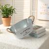 Vintage Metal Flower Pot Brushed White Galvanized Oval Planter