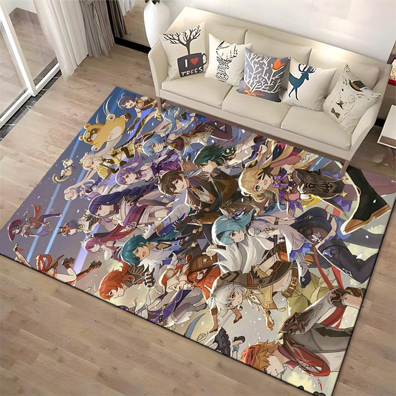 "Anime Style Carpet with Fantasy Characters, Colorful Room Decor Rug" Suitable for use as an anti-slip for living room bedroom sofas