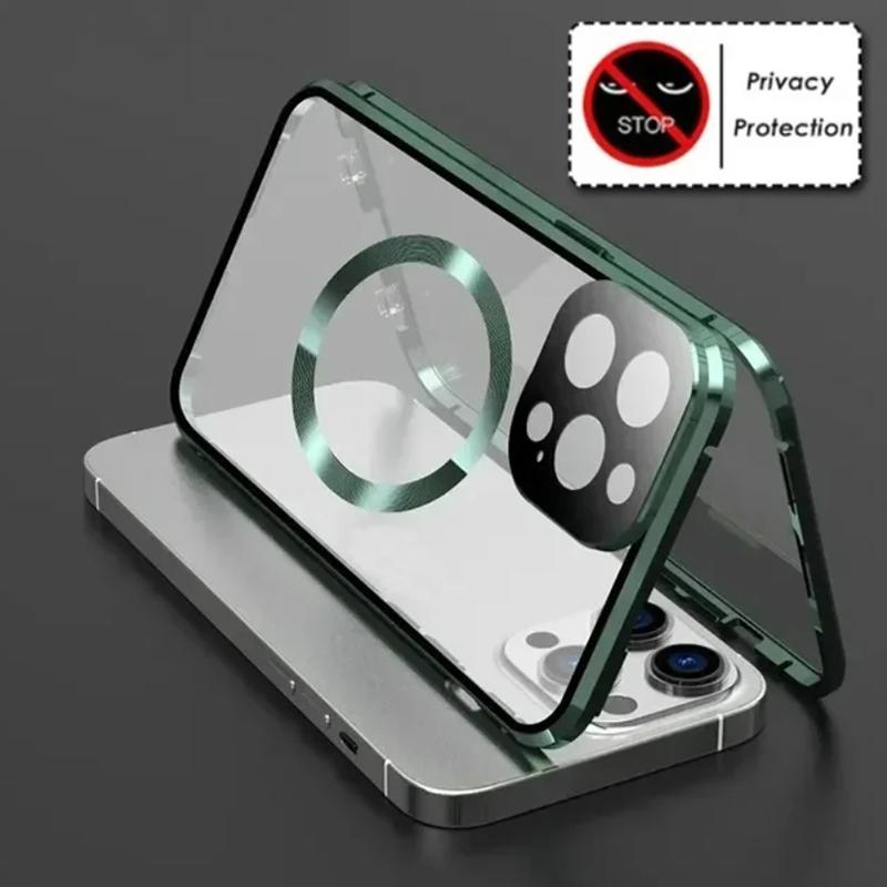 Металлический Магнитный Чехол-Приватность Anti Peeping для iPhone 17 16e 15 14 13 12Pro Max Чехол Magsafe 360 Защита Ударопрочный Чехол для Телефона