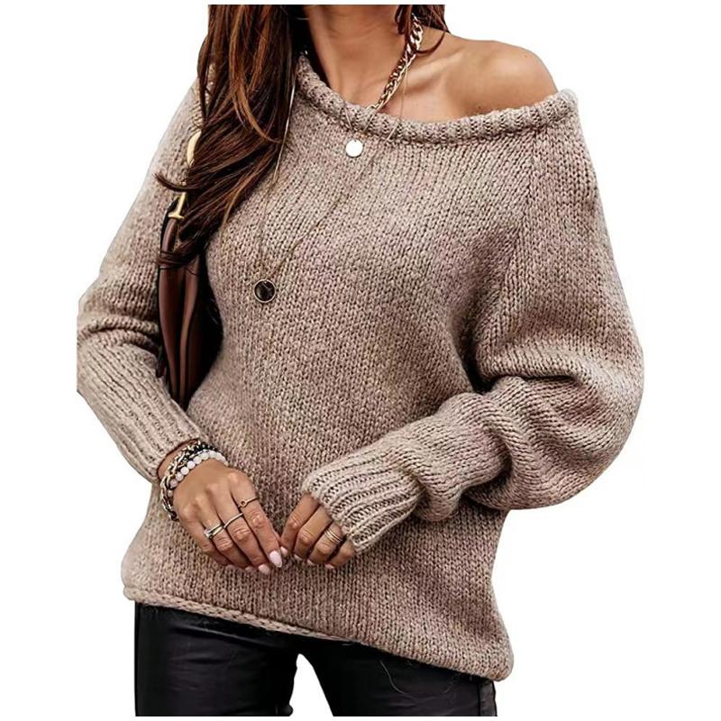 Autumn Women Casual Long Sleeve Sweaters Crew Neck Pure Color Soft Ribbed Knitted Oversized Loose Pullover