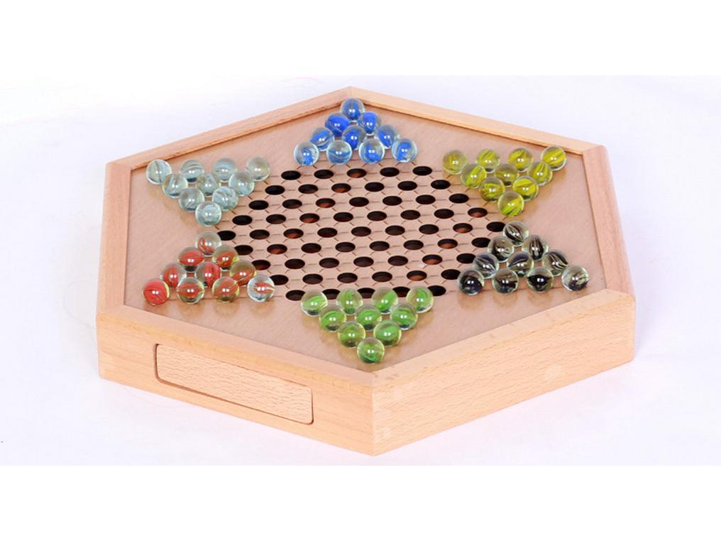 Checker Glass Marbles Wooden Tabletop Game, Chess, Card Game, Competitive Puzzle Toy with Drawer-style Storage.