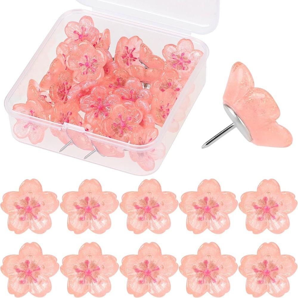 Pink Pink Resin Glitter Flower Push Pins For Cork Board