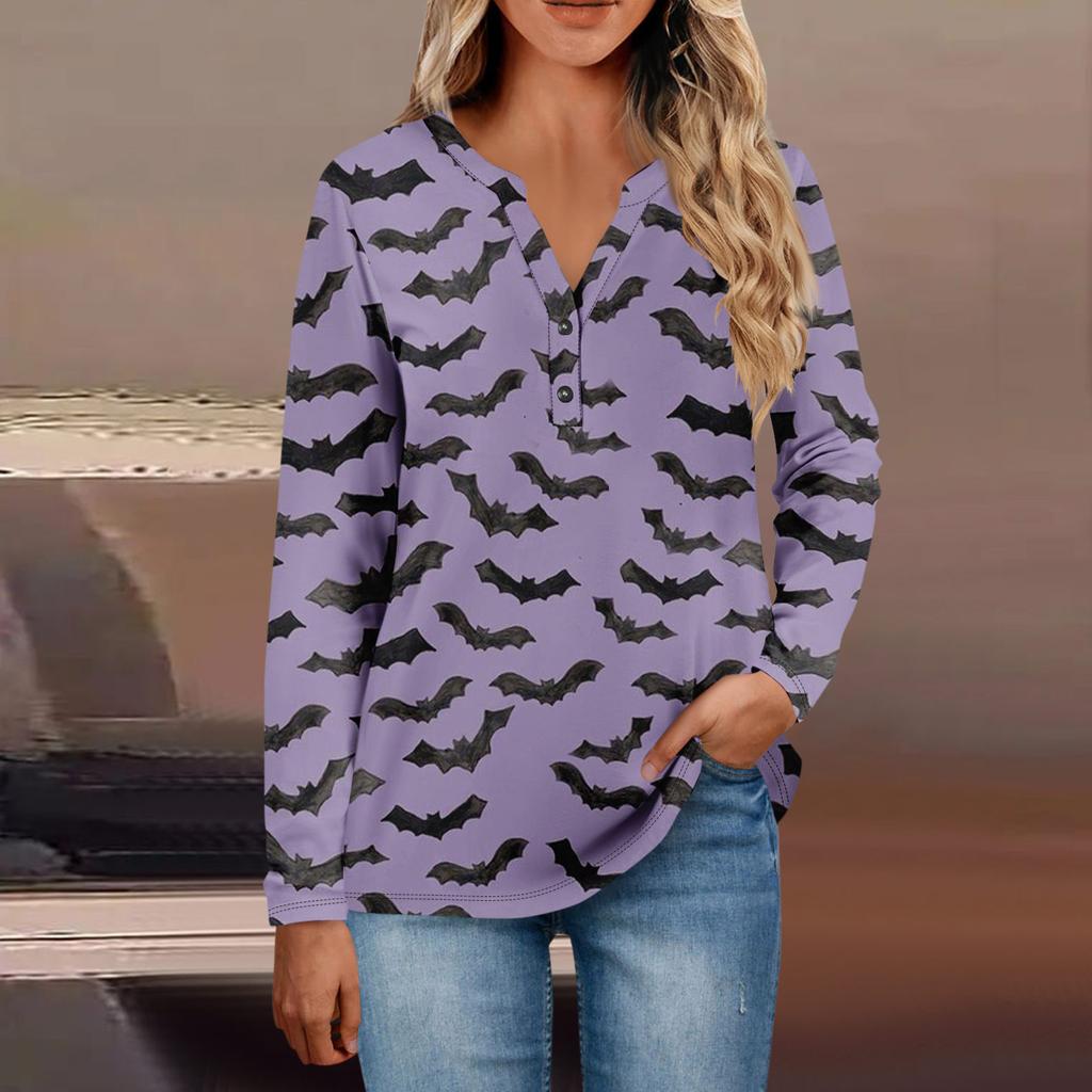 Women's Button Neck Tops Women's Casual Everyday Tops Long Sleeve V Neck Fashion Print Shirt Tops Pocket Tee Sweatshirts