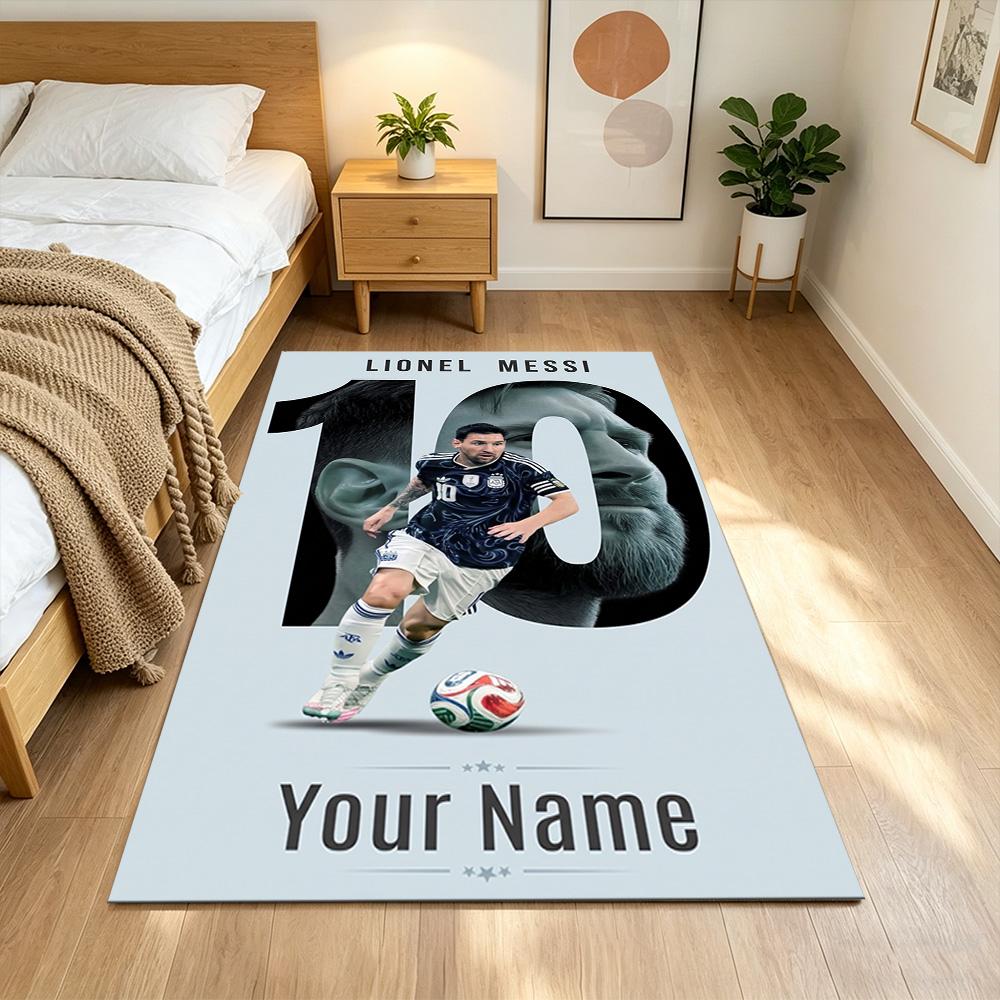 Football Messi Personalized Name Area Rug Design for Outdoor Entryway Playrooms Dining Room Antislip Carpet Decorate Offices