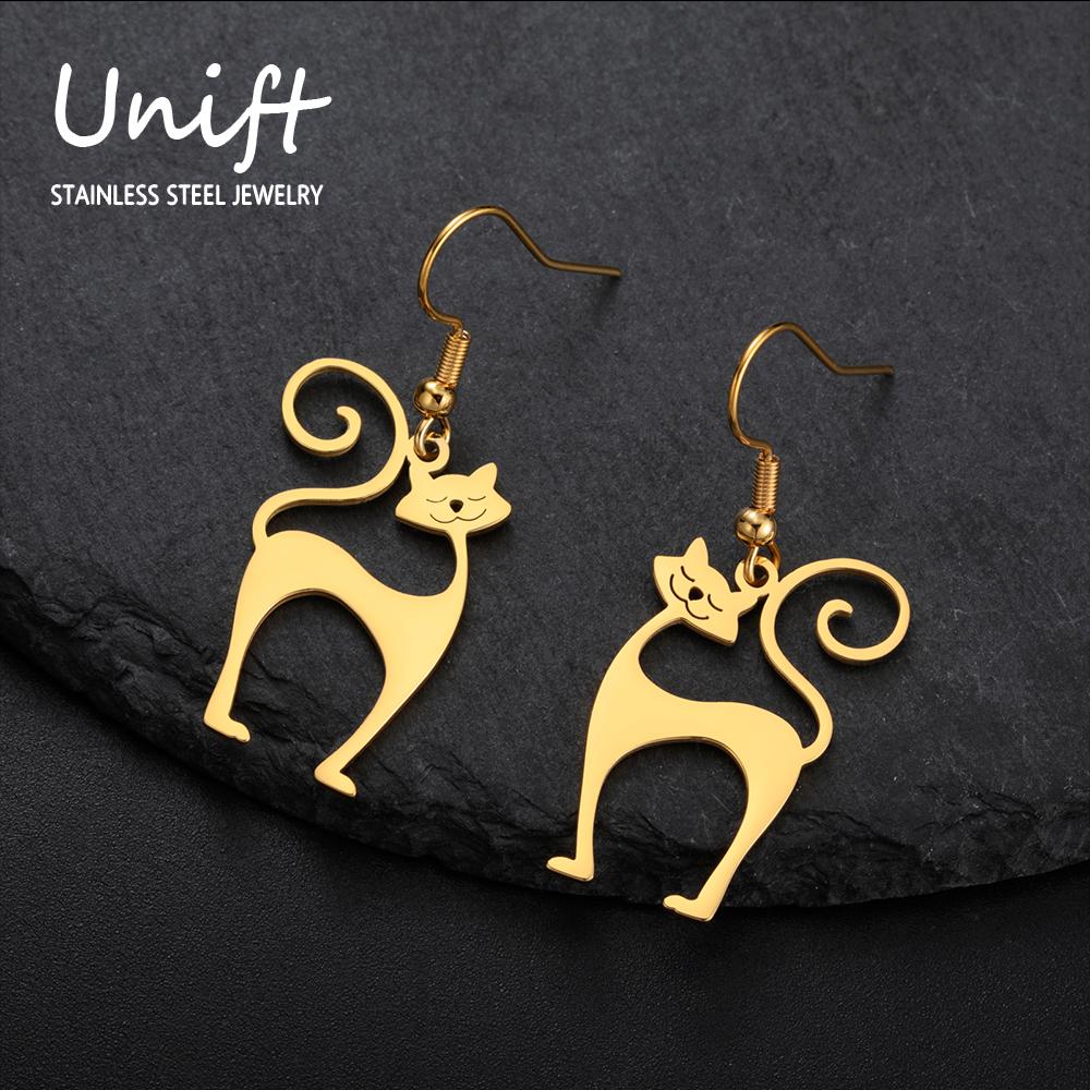 Серьги-подвески Unift Sassy Kitten Cat Charms для женщин, девушек, из нержавеющей стали, с милым цирконом, для пирсинга ушей, подарок для любителей домашних животных