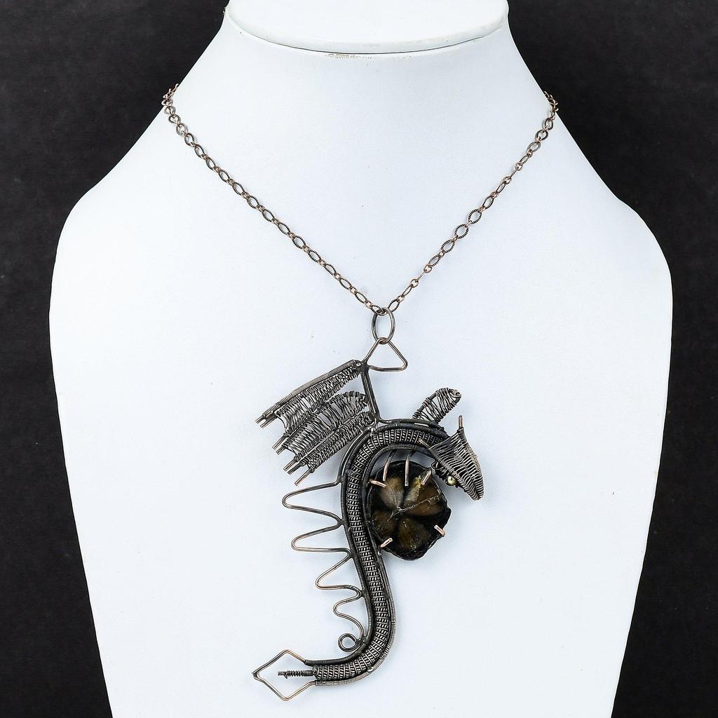 Подвеска с хиастолитом, медная проволока, кулон, дизайн дракона, кулон, ювелирные изделия ручной работы, кулон с драгоценным камнем, антикварная медная подвеска, подарок для жены