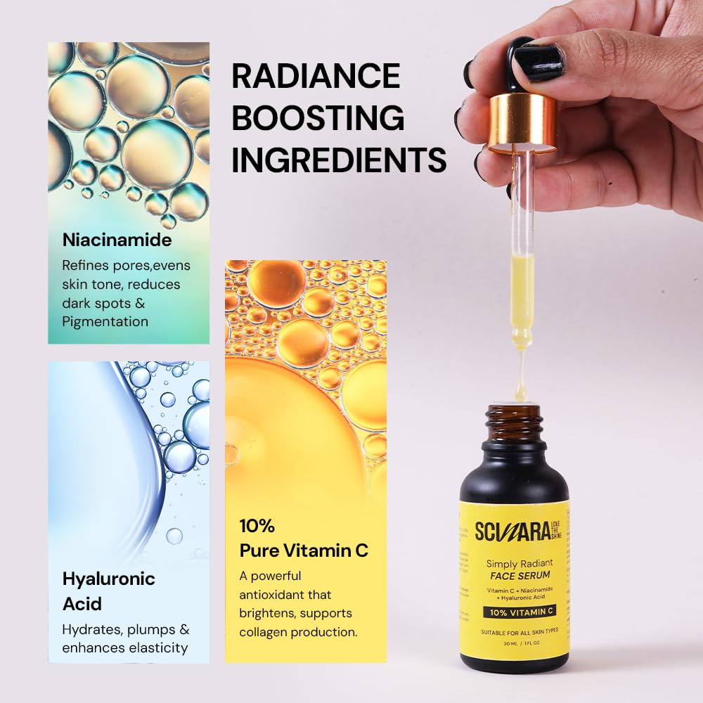 Сыворотка для лица Scinara Simply Radiant с 10% витамина С, ниацинамидом и гиалуроновой кислотой | Для сияющей кожи | Уменьшает темные пятна и гиперпигментацию | А
