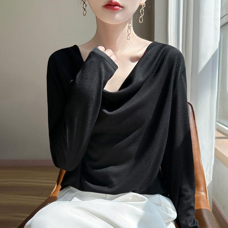 Elegant French One-Shoulder Knit Sweater - Women's Autumn/Winter Loose Collar, Warm and Stylish