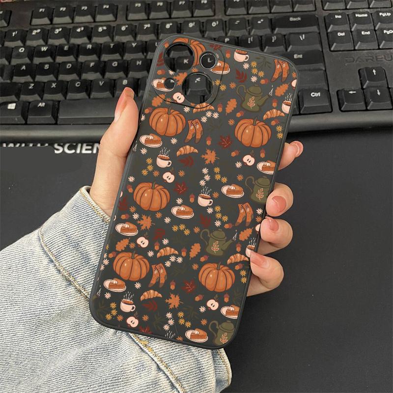 Графический чехол для телефона с узором из листьев для IPhone 16 15 14 13 12 11 X XR 17 8 7 Plus Pro Max Осенние тыквенные листья Осенний силиконовый чехол