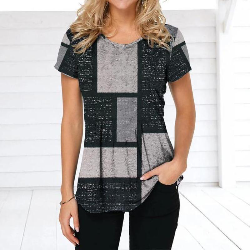 Женская футболка в стиле ретро, ​​футболки с клетчатым принтом, лоскутная одежда, блузка с круглым вырезом и короткими рукавами, женские топы большого размера, женская рубашка в стиле Харадзюку