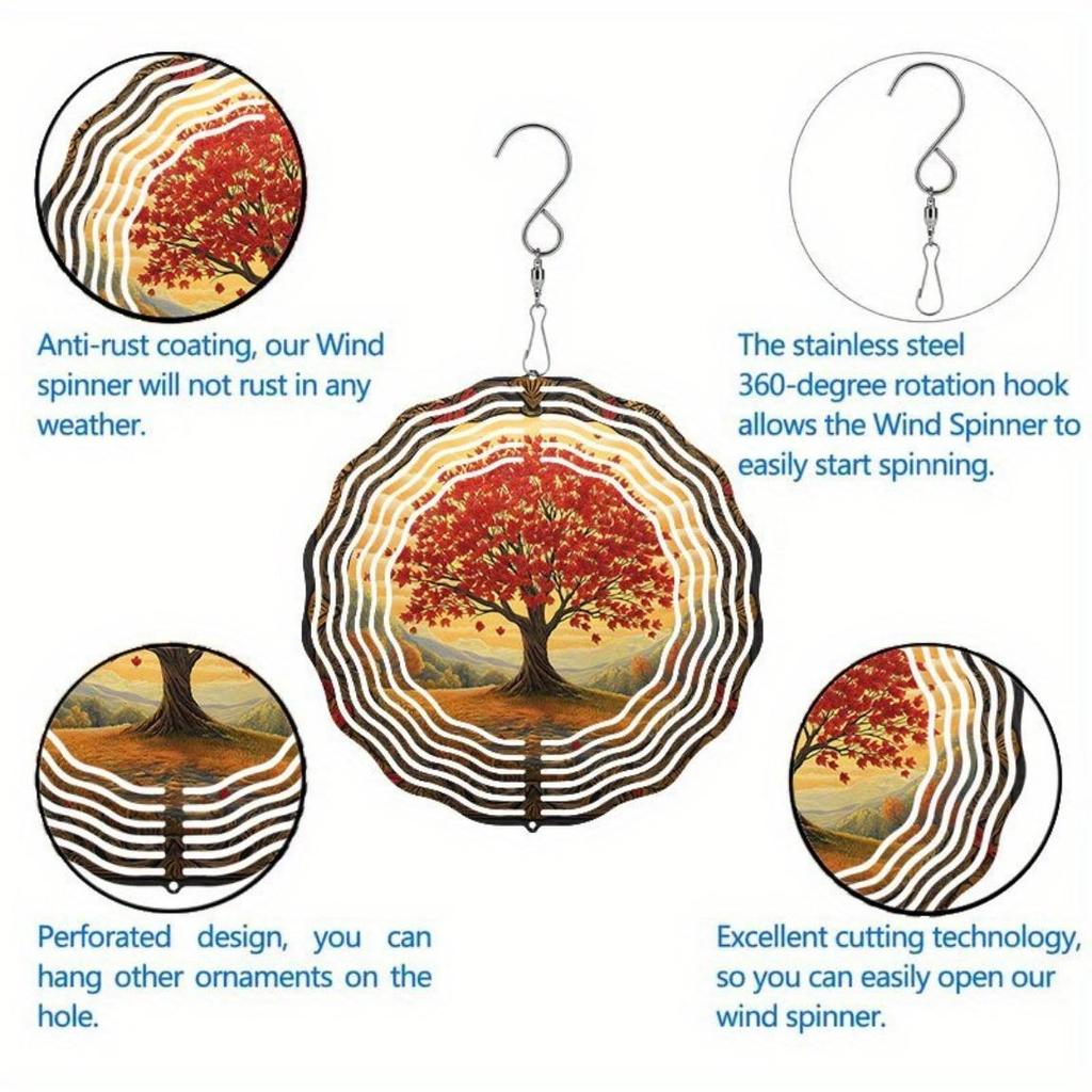 Классическая уличная подвесная ветряная мельница, работающая от ветра, с бесконечным вращением - Декор для сада с узором старого красного клена