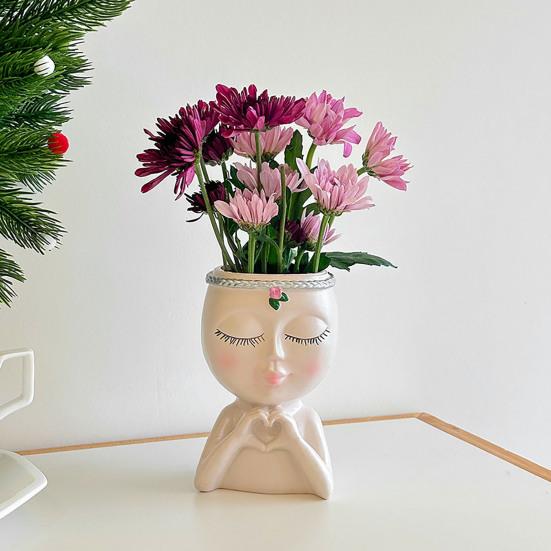 Цветочный горшок в виде лица в стиле Love Girl Head Plant Pot Small Lady Face Planter для суккулентных комнатных и уличных растений, центральный элемент рабочего стола для домашней жизни