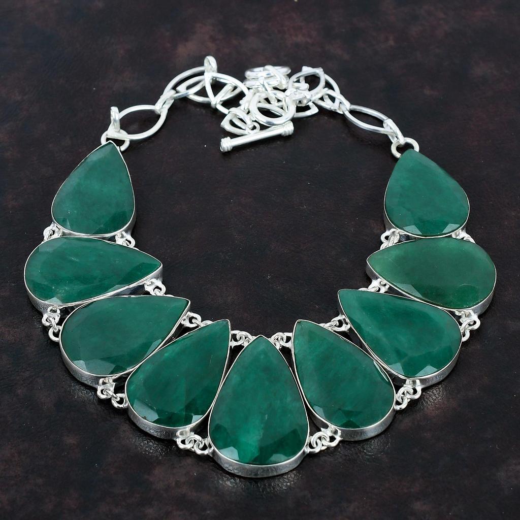 Faceted Zambian Emerald Necklace 925 Sterling Silver Necklace Adjustable Chain Necklace Genuine Gemstone Jewelry Handmade Necklace For Gifts