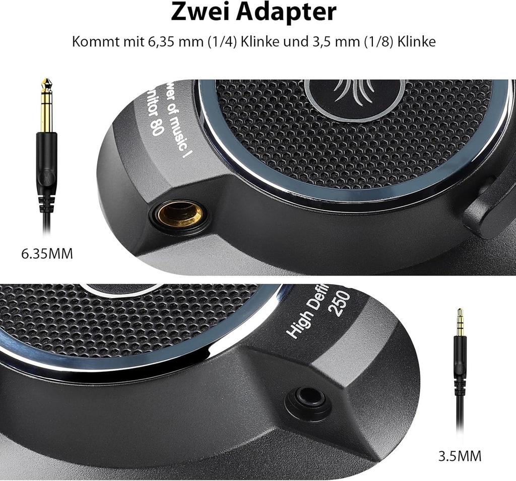 M80 Открытые студийные наушники с кабелем, накладные наушники с сопротивлением 250 Ом, мониторные наушники 80 для микширования, мастеринга, редактирования, бархатные амбушюры, съемный кабель