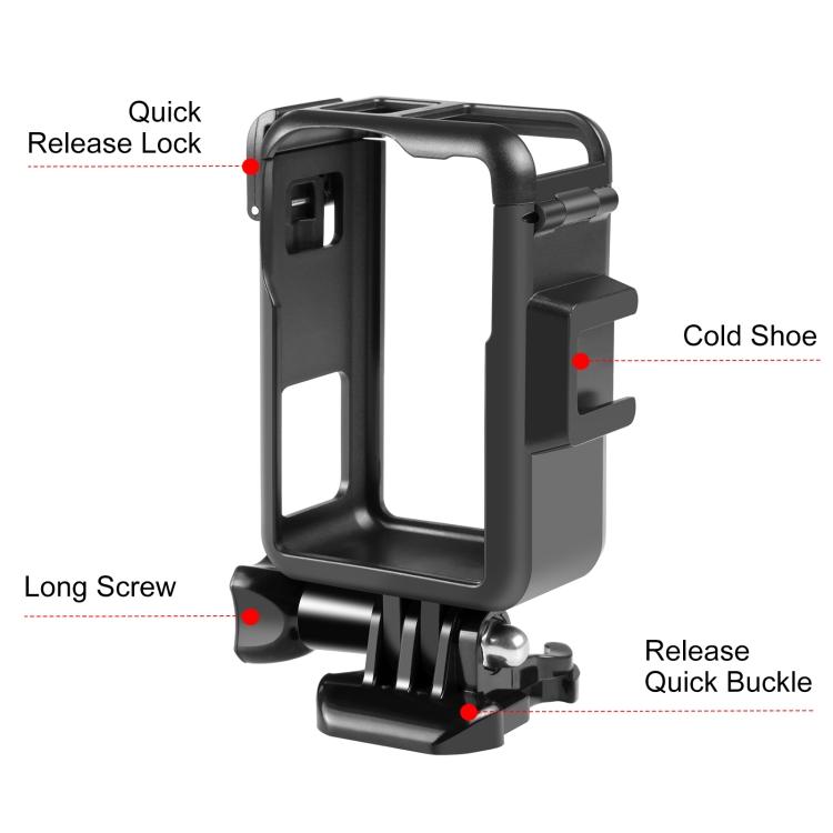 Для DJI Osmo Action 5 Pro / 4 / 3 PULUZ Вертикальная пластиковая защитная рама-клетка с креплением для аксессуаров (холодный башмак) (черный)