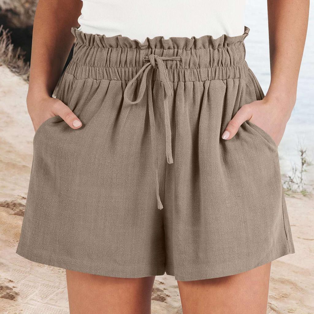 Women's Linen Shorts Summer Beach Casual Comfort Shorts Elastic Waist Lightweight Drawstring Shorts Casual Shorts With Pockets