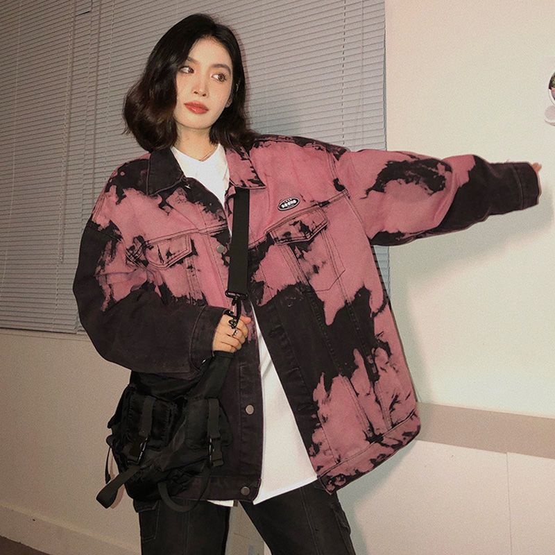 Spring and Autumn Denim Coat Women's Tie Dyed Retro Loose Casual Jacket