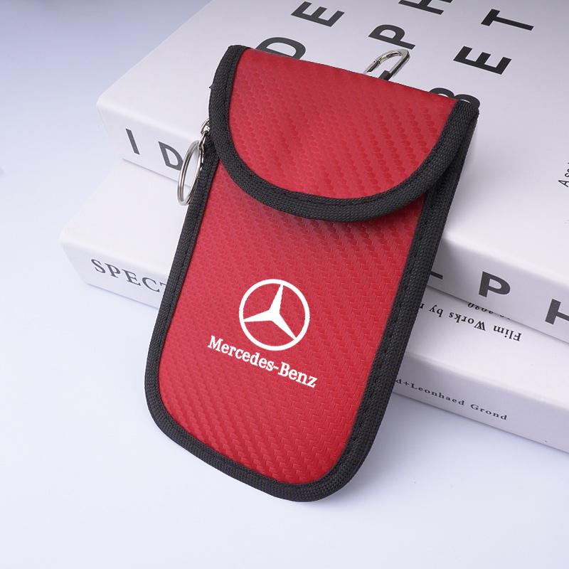 OFK3 Leather Car Key Case Signal Blocker Bag Shielding Pocket For Mercedes Benz W212 W213 W205 W177 W247 W176 CLS