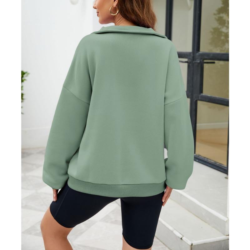 Осенне-зимняя однотонная женская свободная толстовка с воротником-стойкой на молнии