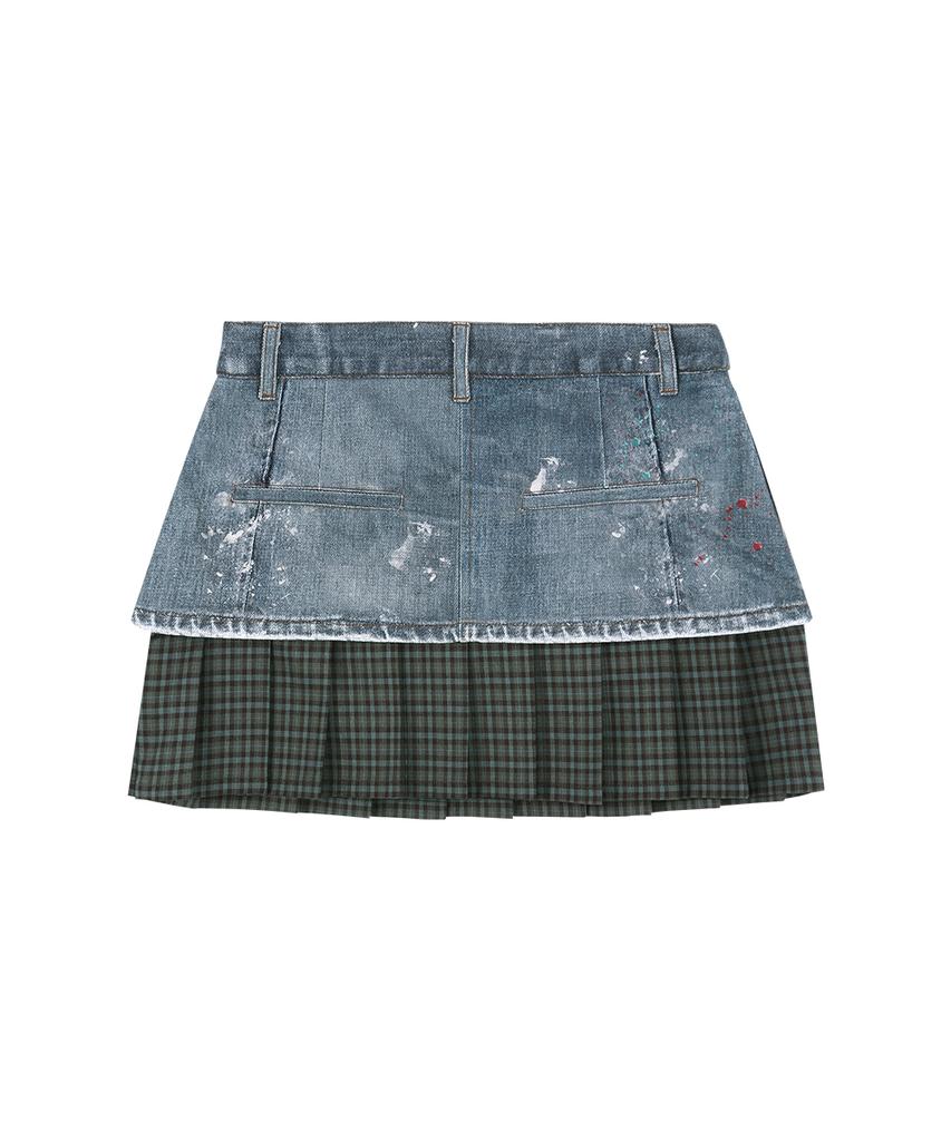 Andersson Bell Painted Denim Layered Mini Pleats Skirt Apa884W(Blue)