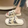 One-word Canvas Slippers Women's Summer Outer Wear 2025 New Thick-soled Versatile Super Fire-soluble Fashion Unsoled Sandals Women