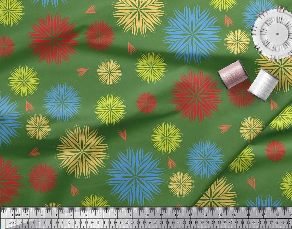 Soimoi Зеленая японская креп-сатиновая ткань с художественным цветочным принтом, ткань по метрам 42 дюйма