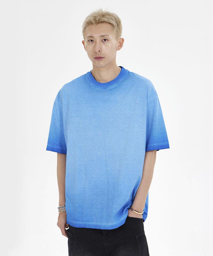 MAKEITTO Pigment Washed Oversized Crew Neck Short Sleeve T-Shirt_Blue
