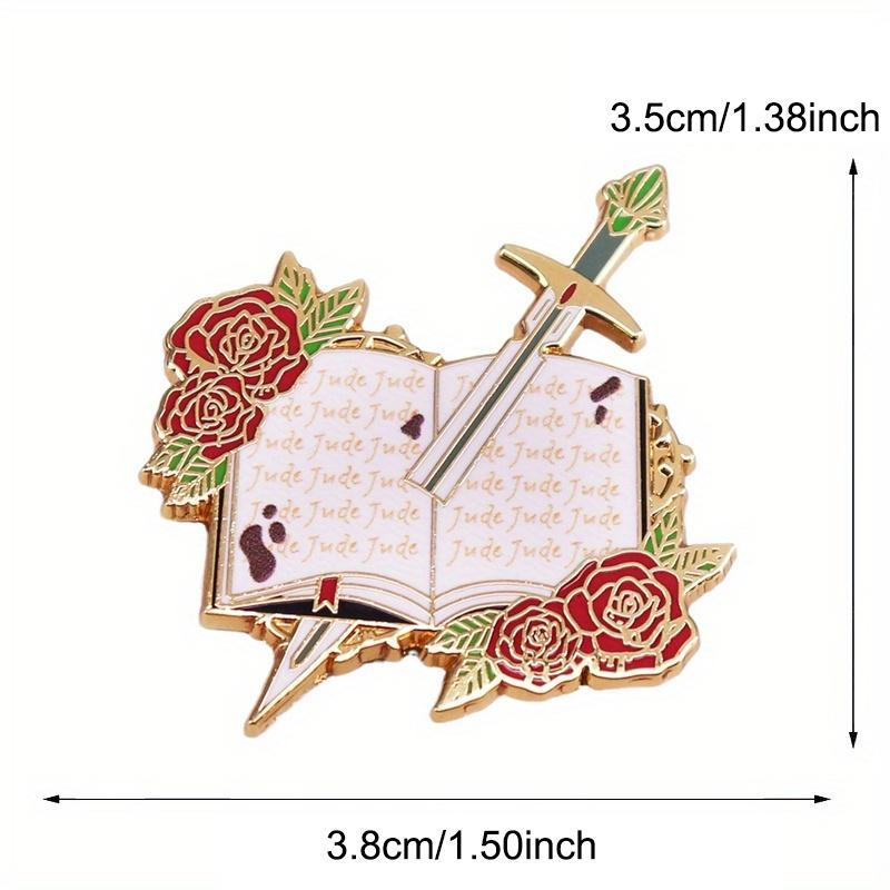 Книга Меч Эмалевая Брошь Значок Цветок Буква Значки Книжный Подарок