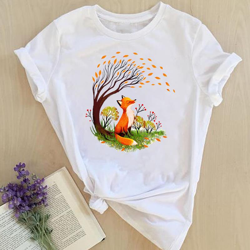 Graphic Tee Short Sleeve Summer Top Wild Animal Sweet Trend Cute 90s Print Ladies Female T Clothing Casual Women's Fashion T-shirt