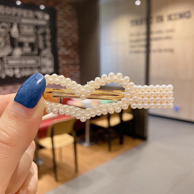 Корейская шпилька для волос со стразами и жемчугом для женщин: Элегантная боковая заколка для челки