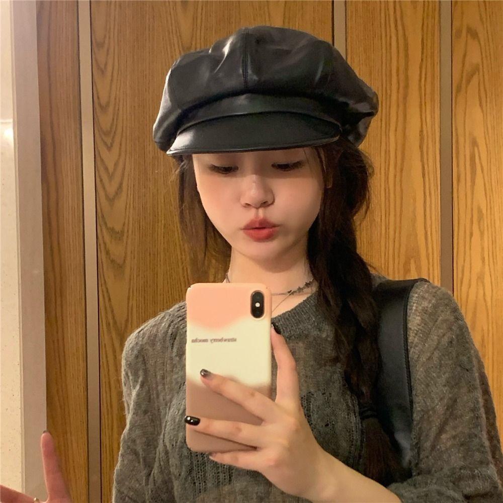 Однотонный берет из искусственной кожи, кепка, шляпа художника Харадзюку, ретро Y2k, берет, шляпа, мужская, женская